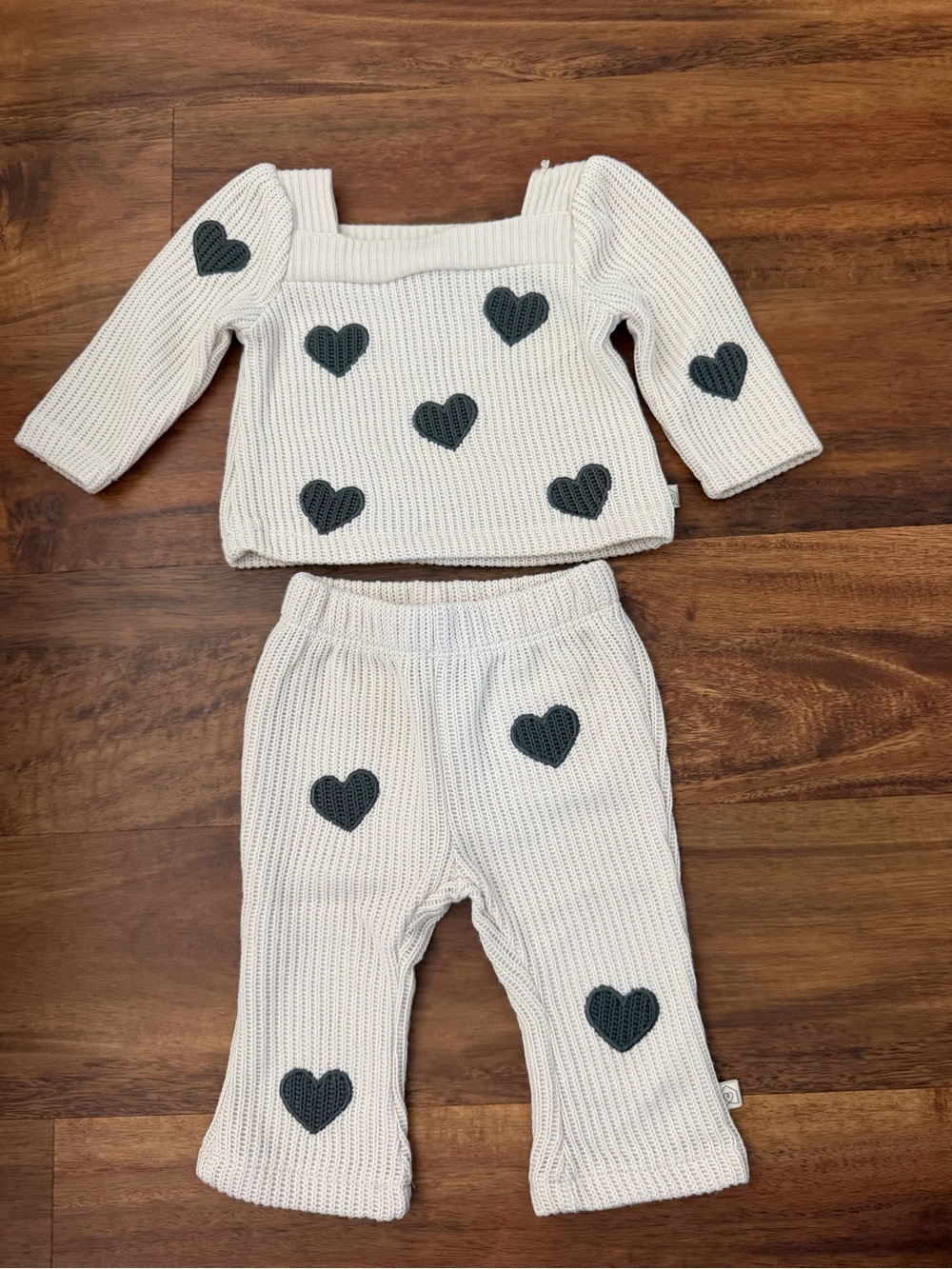Cream Heart Knit Pajama Set for Kids